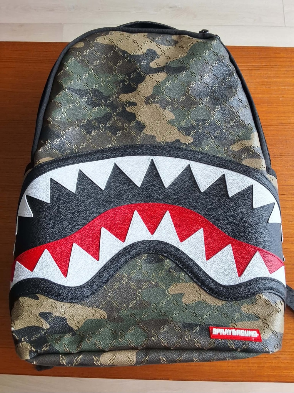 Sprayground Camo Shark Backpack - Green, Black, Red, White